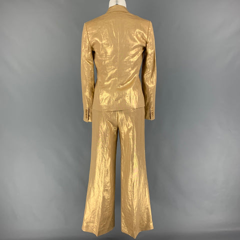 RALPH LAUREN Size 2 Gold Linen Metallic Notch Lapel Pants Suit