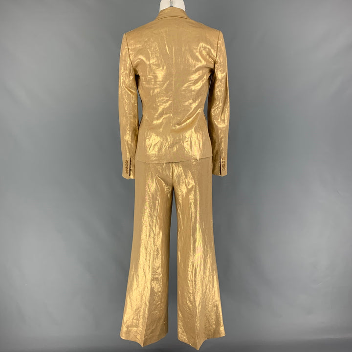 RALPH LAUREN Size 2 Gold Linen Metallic Notch Lapel Pants Suit