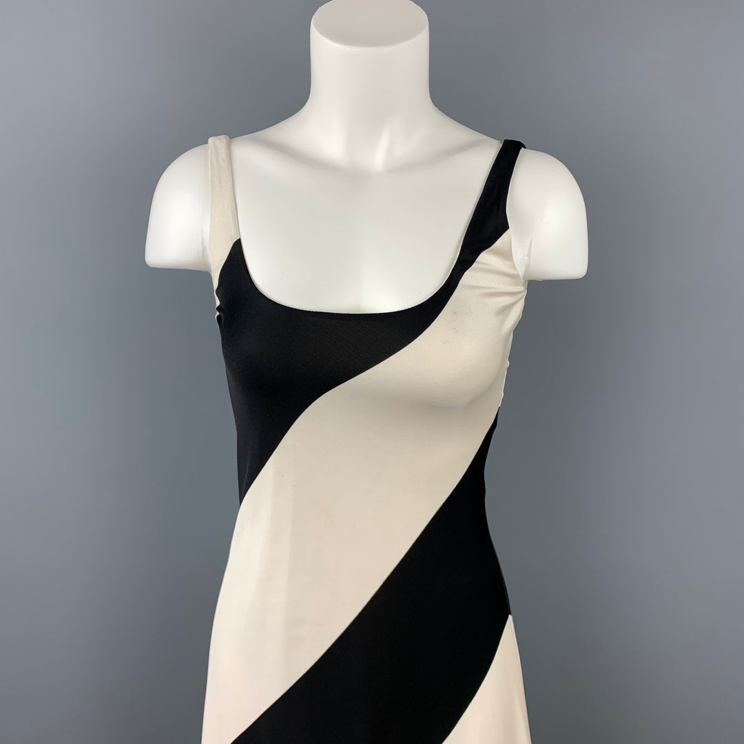 RALPH LAUREN Blue Label Size S Black & White Color Block Jersey Silk Tank Dress