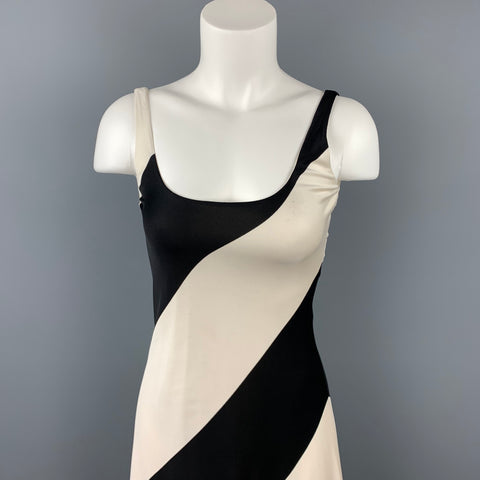RALPH LAUREN Blue Label Talla S Vestido sin mangas de seda con bloques de color en blanco y negro