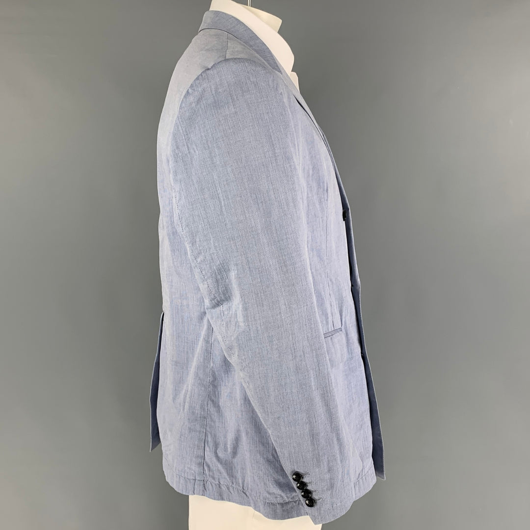 DRIES VAN NOTEN Size 46 Blue Pinstripe Cotton Double Breasted Sport Coat