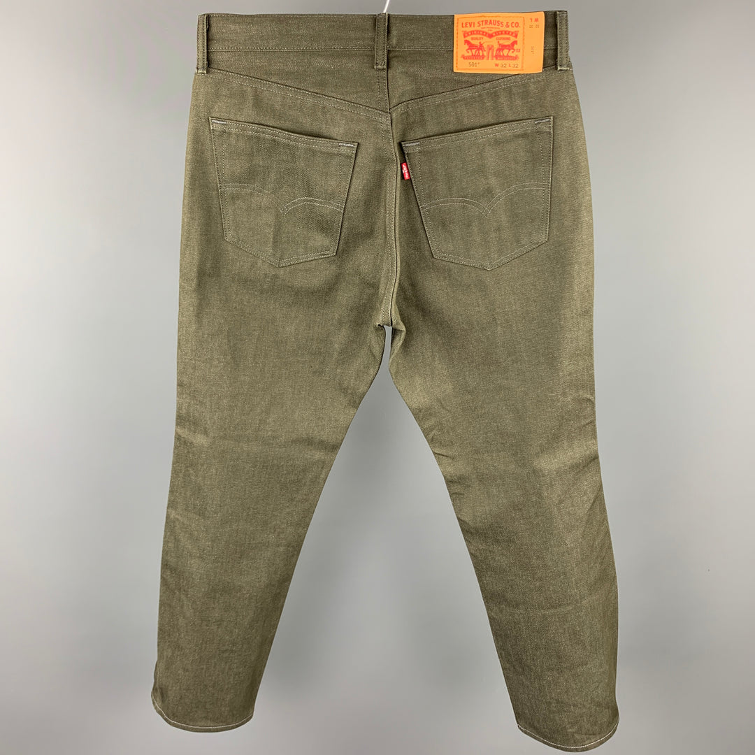 LEVI'S 501 Size 32 Olive White Oak Cone Denim Button Fly Jeans
