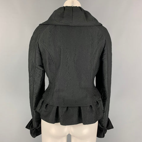 ROCHAS Size 4 Black Textured Wool Peplum Jacket