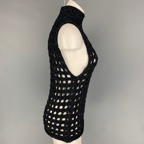 IRO Size S Black Blue Knitted Cotton Blend Turtle Neck Vest