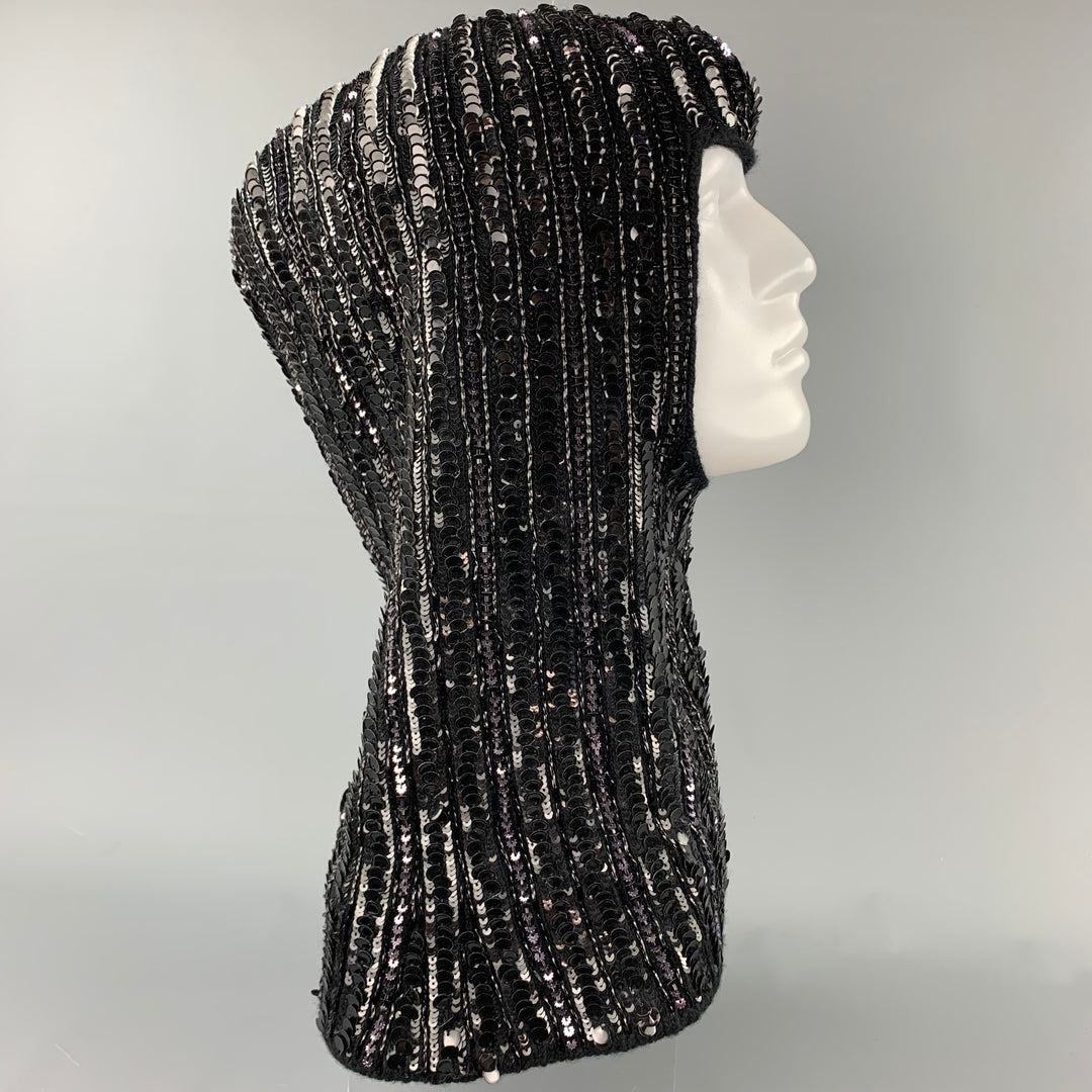 DOLCE &amp; GABBANA Chapeau écharpe à capuche en laine mélangée tricotée noire à paillettes