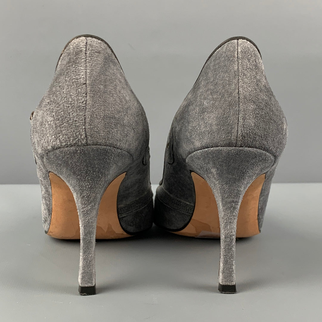 MANOLO BLAHNIK Size 7 Gray Suede Mary Jane Pumps