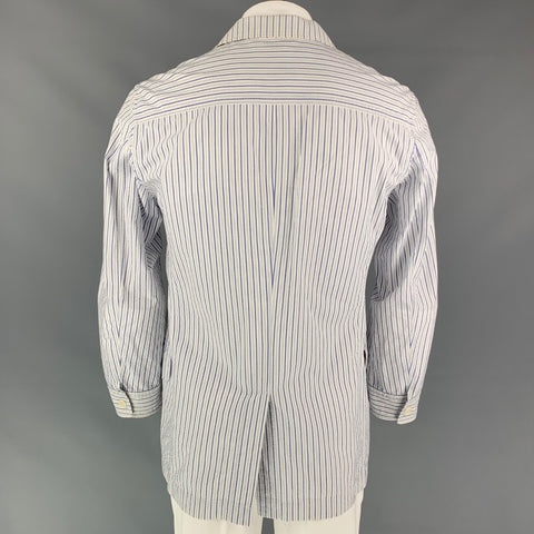ISSEY MIYAKE Size 44 White & Blue Stripe Cotton Sport Coat