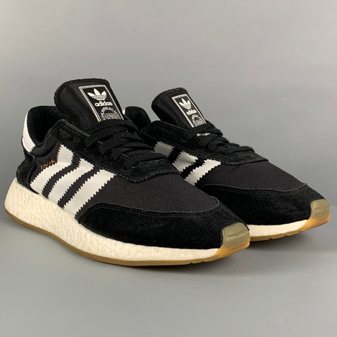 ADIDAS Size 9.5 Black White Suede Sneakers