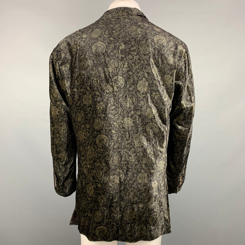 D&G by DOLCE & GABBANA Size 40 Black & Gold Print Velvet Sport Coat