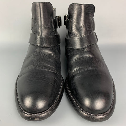 JUSTIN DEAKIN Size 7 Black Leather Double Buckle Ankle Boots
