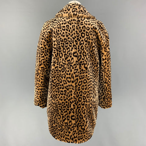 ALLEN SCHWARTZ Size XS Tan Brown Animal Print Faux Fur Notch Lapel Coat