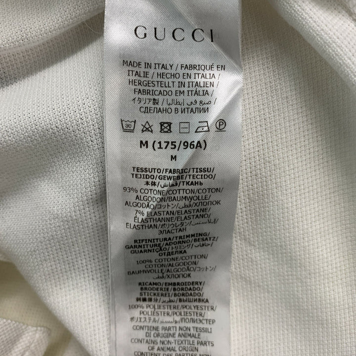 GUCCI Size M White Navy Solid Cotton Buttoned Polo