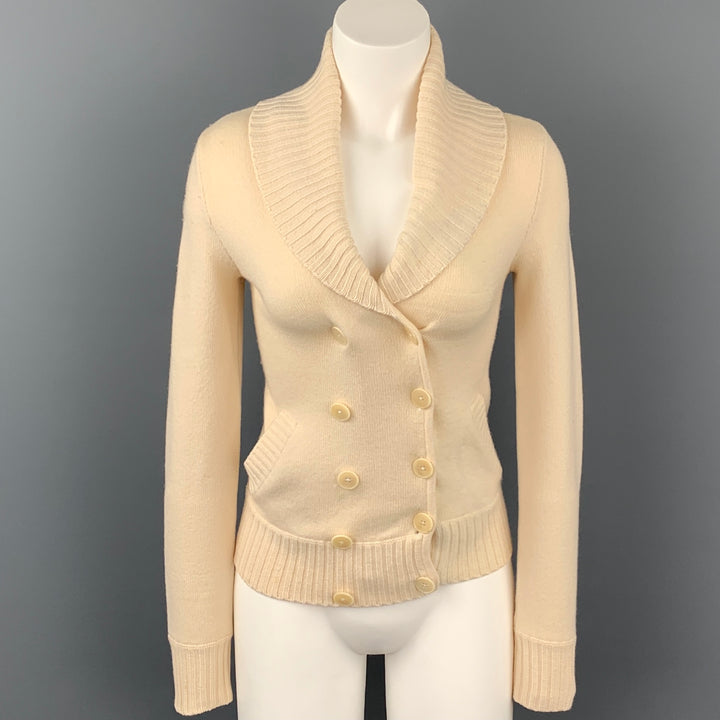 RALPH LAUREN Black Label Size XS Cream Cashmere Blend Double Breasted Cardigan