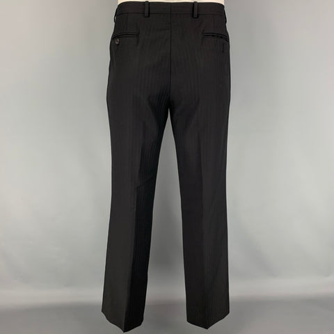 GUCCI Size 42 Long Black Stripe Wool Peak Lapel Suit
