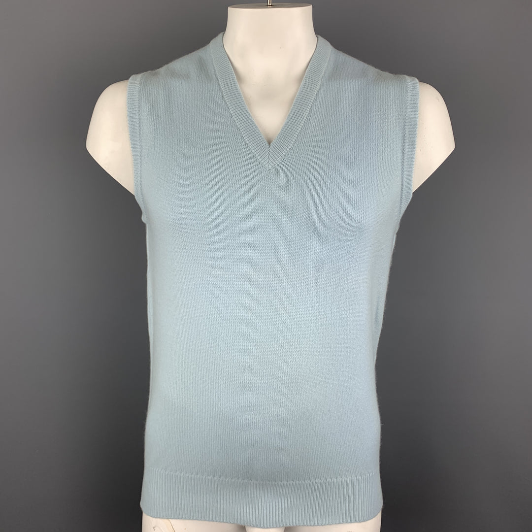 BALLANTYNE Size XL Light Blue Cashmere V-Neck Sweater Vest