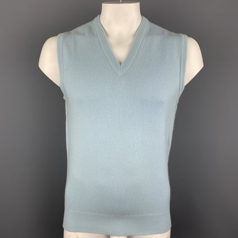 BALLANTYNE Chaleco tipo suéter con cuello en V de cachemira azul claro talla XL