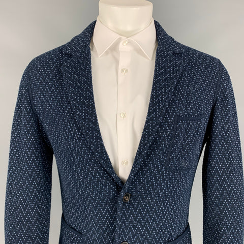 MISSONI Size 38 Black & Blue Single Breasted Textured Sport Coat