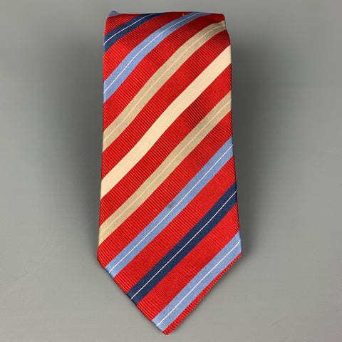 ERMENEGILDO ZEGNA Red Blue White Diagonal Stripe Silk Tie