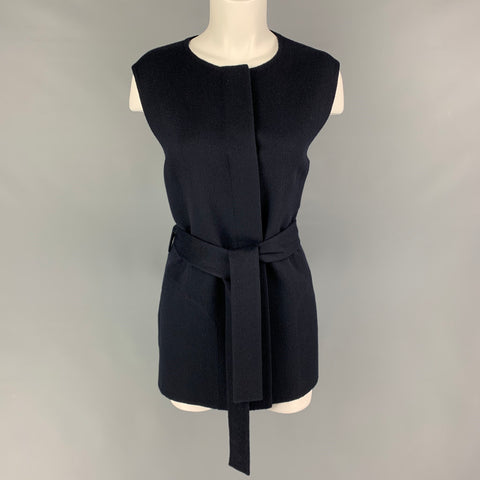 HERMES by Margiela FW 2000 Size 10 Navy Blue Cashmere Belted Cape Vest Jacket
