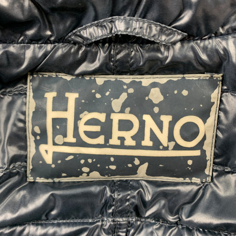 HERNO Taille 6 Veste matelassée en duvet d'oie bleu marine à revers cranté