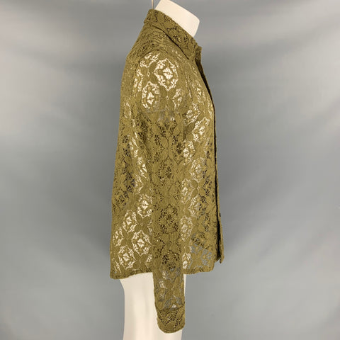 BURBERRY PRORSUM Spring 2016 Size M Moss Green Floral Lace Button Down Long Sleeve Shirt