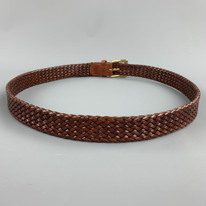 VINTAGE Woven Size 36 Brown Leather Belt