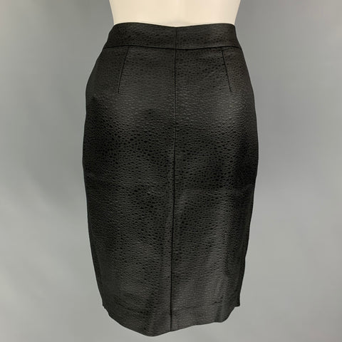 ARMANI COLLEZIONI Size 4 Black Acetate Blend Embossed Pleated Skirt