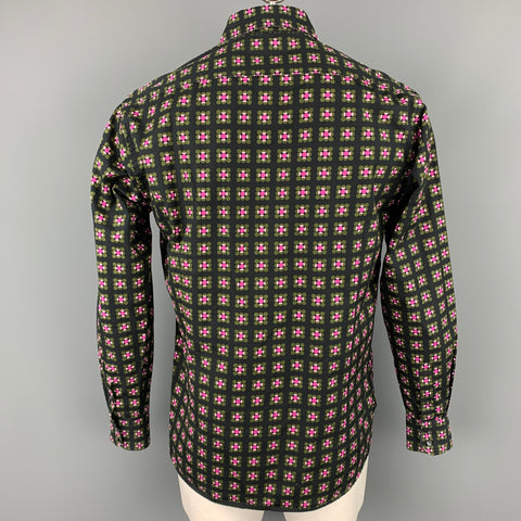 TED BAKER Size L Black & Pink Dot Print Cotton Button Up Long Sleeve Shirt