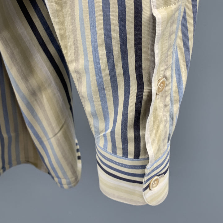 ERMENEGILDO ZEGNA Size S Khaki Stripe Cotton Button Up Long Sleeve Shirt