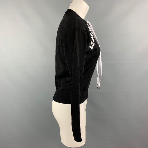 LOVE MOSCHINO Size 6 Black Viscose / Polyamide White Laces Pullover