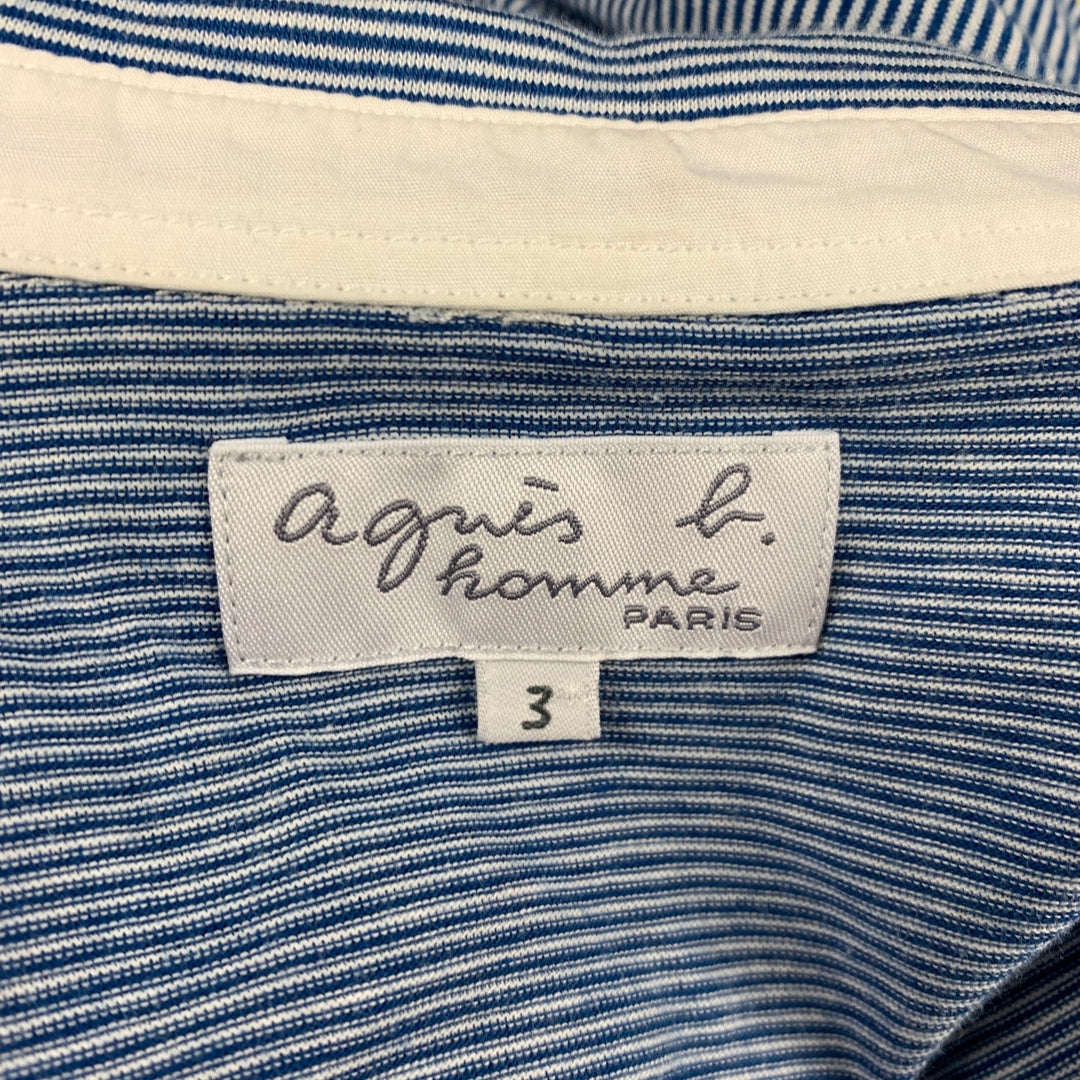 AGNÈS B. Size L Blue White Stripe Cotton Button Down Long Sleeve Shirt