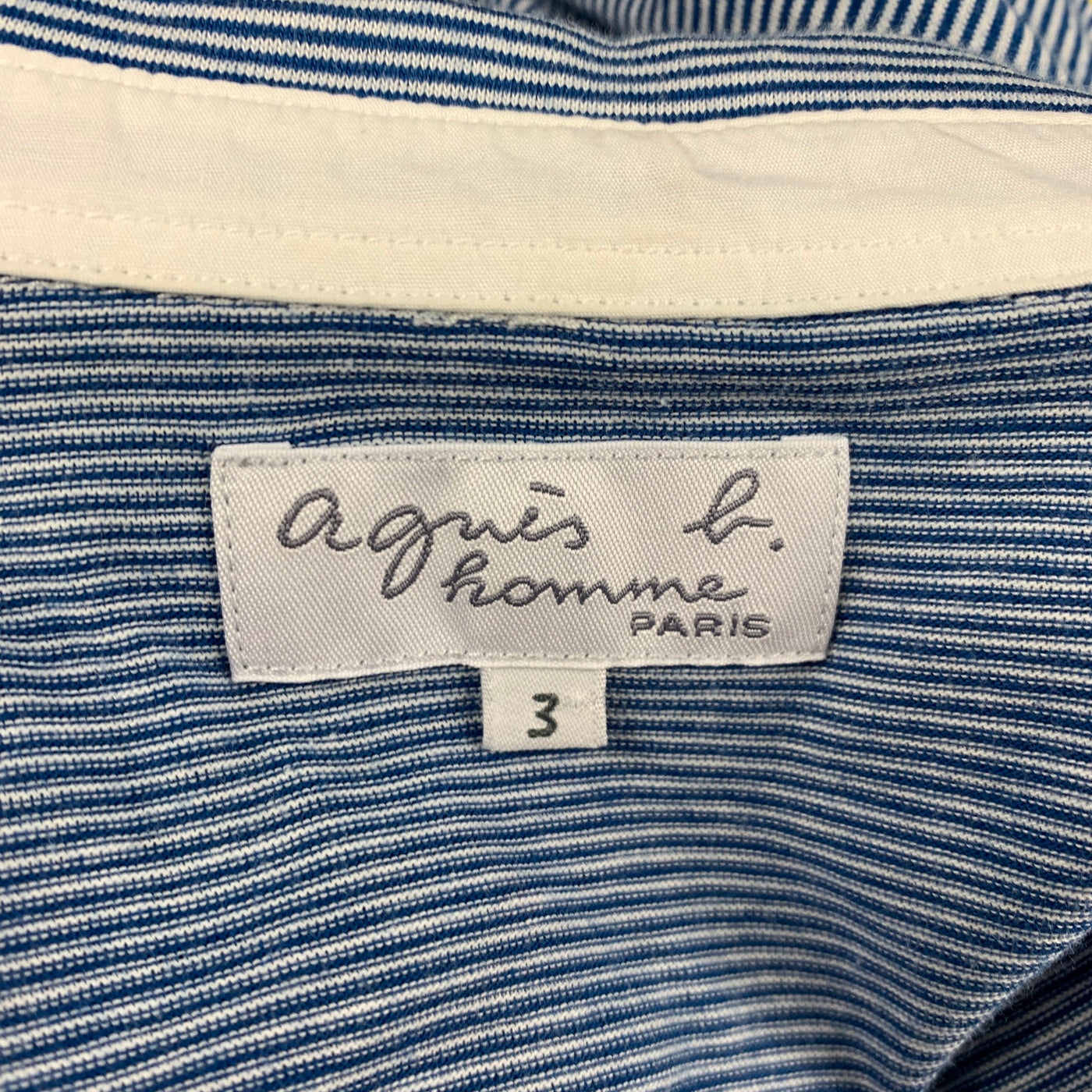 AGNÈS B. Size L Blue White Stripe Cotton Button Down Long Sleeve