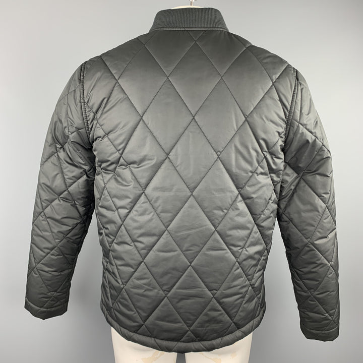 TOP MAN Size L Black Quilted Nylon Zip Up Bomber Jacket