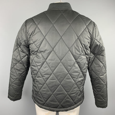 TOP MAN Size L Black Quilted Nylon Zip Up Bomber Jacket