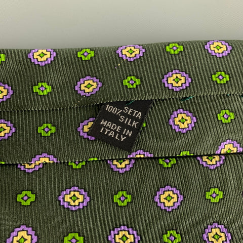 KITON Dark Green Purple Abstract Floral Silk Tie
