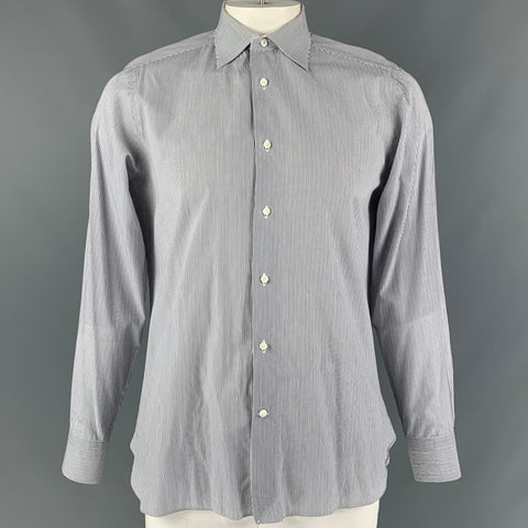 ERMENEGILDO ZEGNA Size L White & Black Stripe Cotton Button Up Long Sleeve Shirt