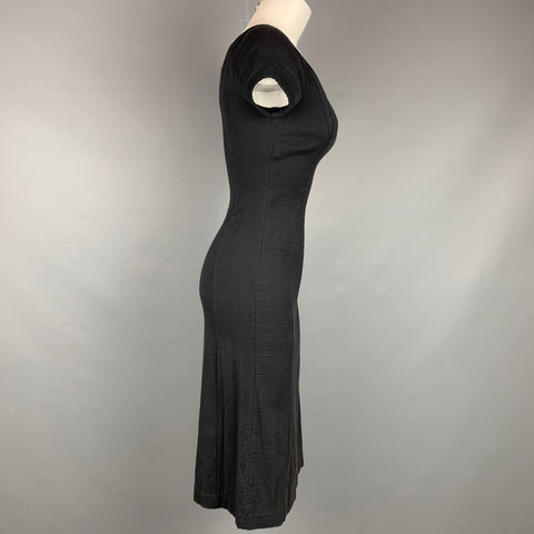 NARCISO RODRIGUEZ Size 2 Black Ribbed Cotton / Polyamide V-neck Dress