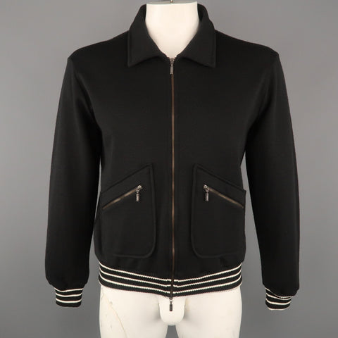 ARMANI COLLEZIONI Size L Black Solid Wool Blend Zip Up Jacket