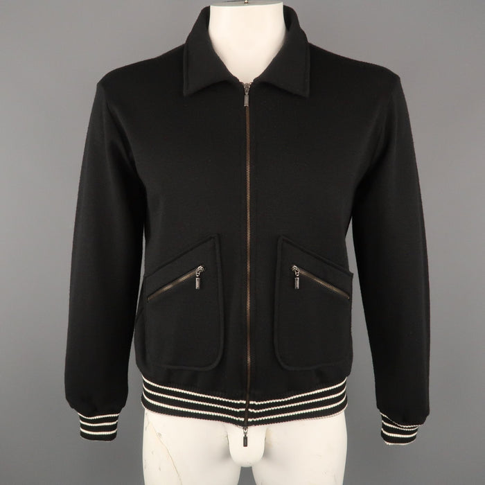 ARMANI COLLEZIONI Size L Black Solid Wool Blend Zip Up Jacket