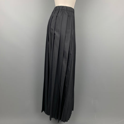 SARA LANZI Size M Black Pleated Wool / Silk Long Skirt