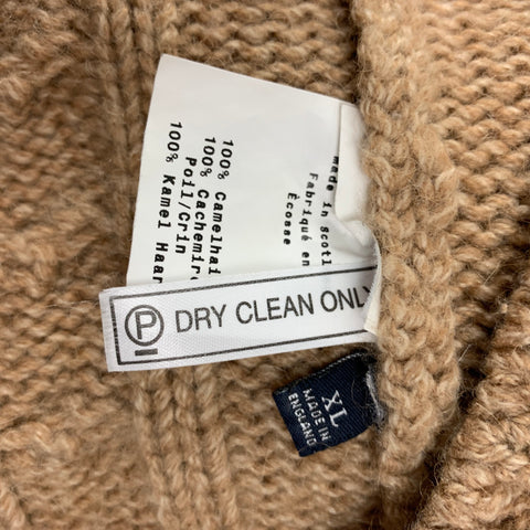 BURBERRY LONDON Size XL Camel Cable Knit Camel Hair Sweater