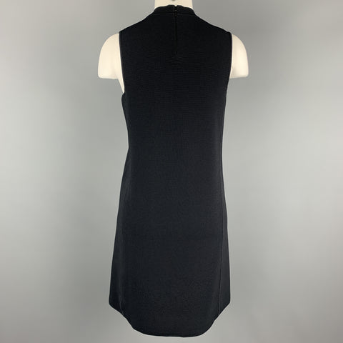 RALPH LAUREN Size S Navy Ribbed Knit Viscose Blend Mock Neck A Line Dress