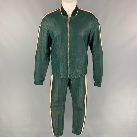 BALLY by Pablo Coppola SS 17 Size S Green White Stripe Leather 2 Piece Set