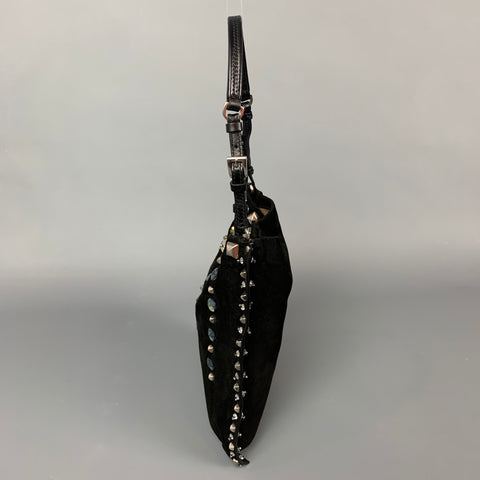 PRADA Sac à main de soirée en daim noir orné de strass