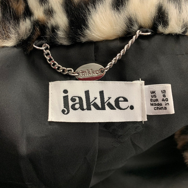 JAKKE Talla 8 Abrigo con cinturón y estampado animal modacrílico negro tostado