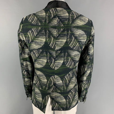 DSQUARED2 Size 46 Olive Black White Print Viscose Linen Sport Coat