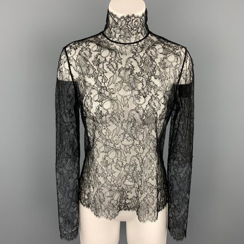 RALPH LAUREN Black Label Talla 8 Top de vestir de viscosa / poliamida de encaje negro