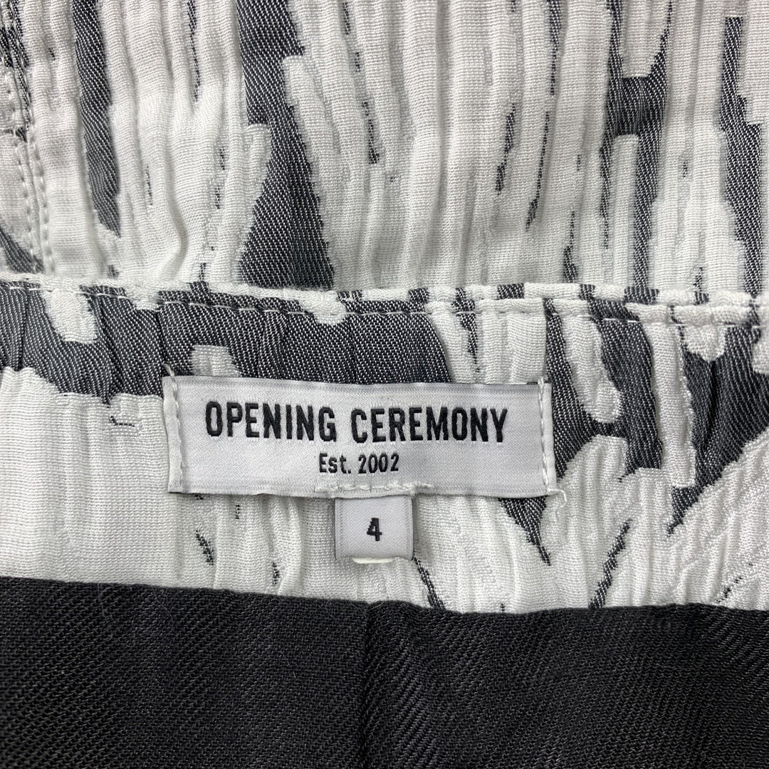 OPENING CEREMONY Size 4 White & Gray Textured Polyester Front Zipper A-Line Skirt