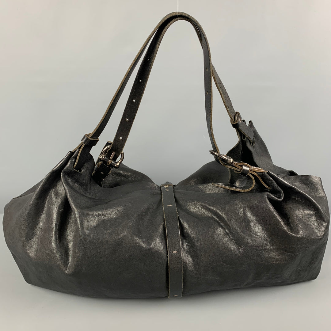 HENRY BEGUELIN Black Distressed Leather Top Handle Bag