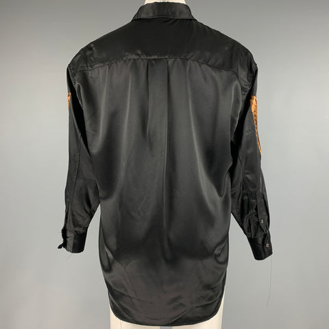 CHRISTIAN DADA Size XS Black Brown Embroidery Polyester Long Sleeve Shirt
